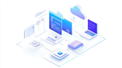 Obraz premium A business integrating cloud computing and automation tools, transforming its workflow and operations