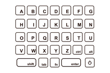 keyboard buttons. A-Z Alphabet. User interface command standard set. Copy and paste key shortcut. Black and white computer icons, vector illustration design
