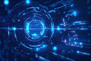 Abstract digital technology background with circles, stripes, and dots geometric shapes vector illustration, global network and connectivity concept, big data visualization in a dark background