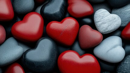 Obraz premium Collection of Heart-Shaped Stones in Red, Gray, and Black