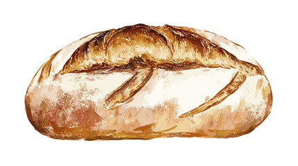 Watercolor style rustic artisan loaf of sourdough bread brown bakery crust. French loaves isolated on white background. Watercolor painting tasty