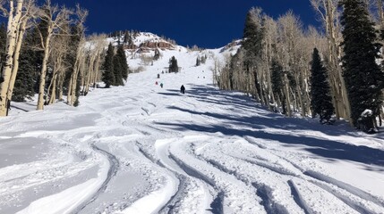 Obraz premium Winding Ski Tracks in Untouched Backcountry Snow