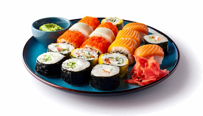 Delicious Sushi Platter  Assorted Maki Rolls  Nigiri  and Wasabi