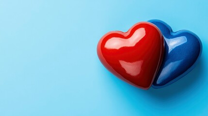 Obraz premium Two Hearts Red and Blue on a Blue Background