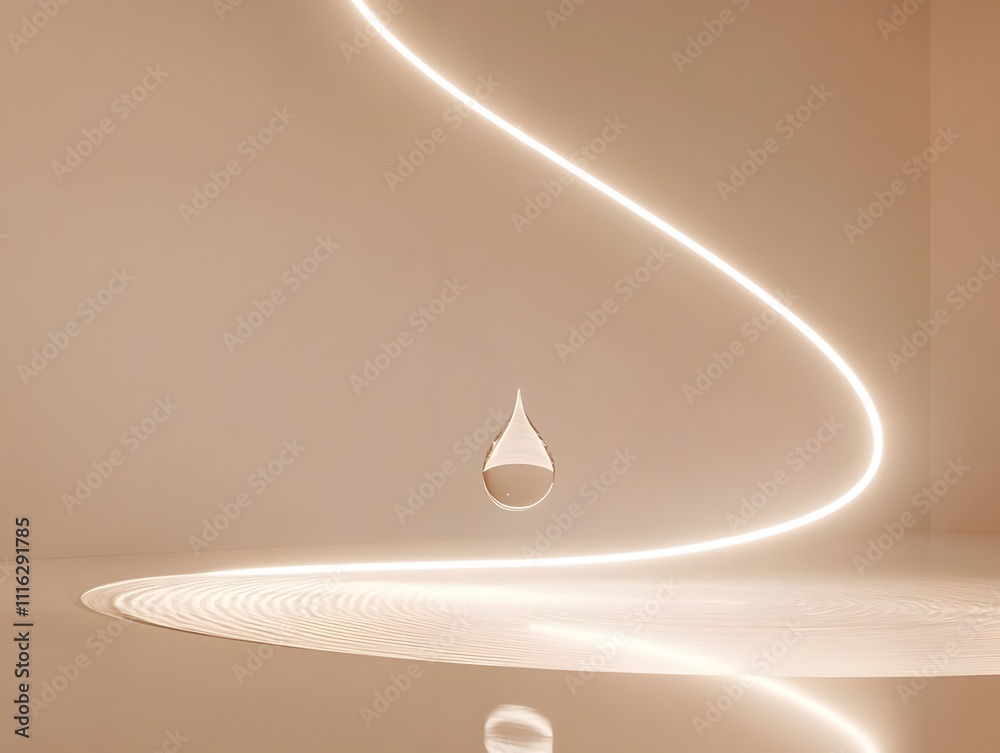 Poster elegant water droplet suspended in air illuminated by soft light creating fluid motion against a min