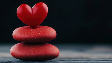 Fototapeta premium Red Heart on Balanced Red Stones - Symbol of Love, Balance, and Wellbeing