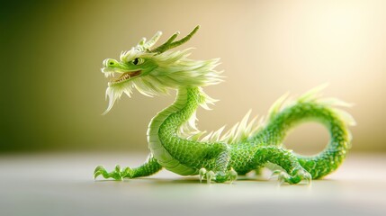 Fototapeta premium Majestic Green Dragon Coiled on Smooth Surface