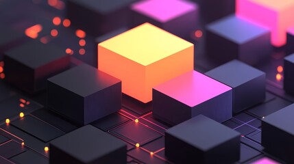 Obraz premium Radiant 3d cube, glowing abstract digital art, bright and futuristic with illuminated edges