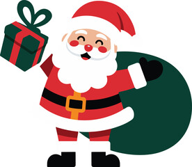 Santa clause holding a gift in his hand Illustration in flat style