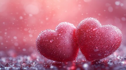 Fototapeta premium Romantic Hearts Glowing in Rainy Atmosphere with Sparkling Light