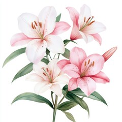 Fototapeta premium White and Pink Crinum Lily Watercolor Art