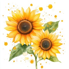 Bright Watercolor Sunflowers with Yellow Blooms
