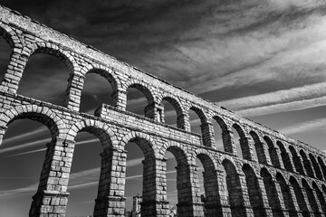 The ancient Roman aqueduct of Segovia, Spain