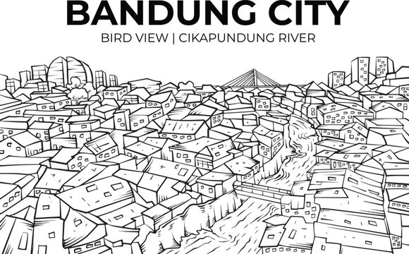 Line art of Bandung City, West Java, Indonesia from a top view. Illustration Vector EPS 10