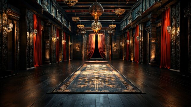 An ancient Indian setting with ornate decor, symbolizing Kama Sutra practices and teachings