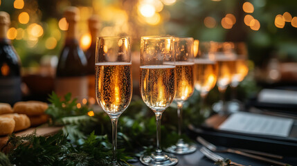Champagne glasses in wedding reception