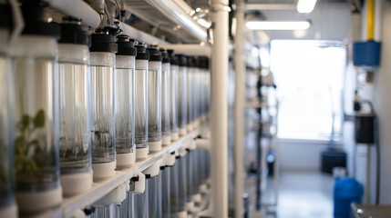Fototapeta premium A lab focused on developing advanced water purification systems that use sunlight to desalinate seawater and provide clean drinking water for drought-prone regions.
