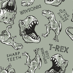Seamless pattern of a hand-drawn dinosaurs with typography background elements © Penguin Baby