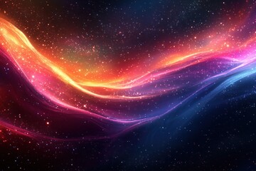 Obraz premium Abstract background with vibrant blue and red glowing waves and sparkling dust particles against a dark, starry night sky.