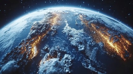 Naklejka premium Stunning Earth at Night City Lights Clouds and Terrain