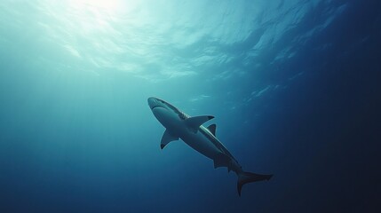 Obraz premium Shark Silhouette Against Blue Ocean Surface