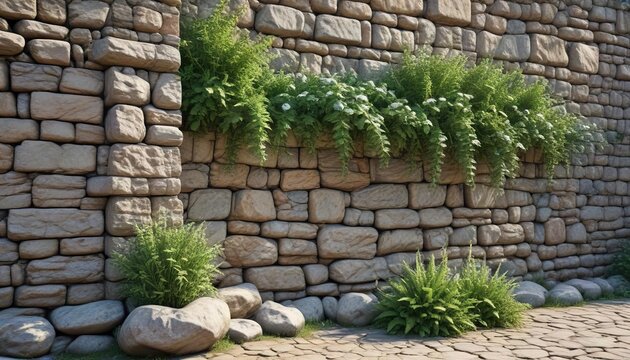 Fortress wall embrasure with weathered stones and plants, ancient building, weathered stones, historic site