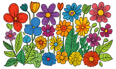 Creative 2D Doodle Floral Illustrations Text Space for Versatile Designs, Greeting Cards, Invitations