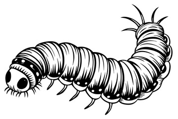 Silhouette Design of a Caterpillar with Segmented Body and Curved Antennae in a Minimalist Natural Style