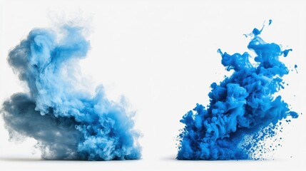 Fototapeta premium [Blue Smoke Art Composition Juxtaposition] Action-Packed Smoke Grenades Split-Screen: Dynamic Explosion & Moody Background