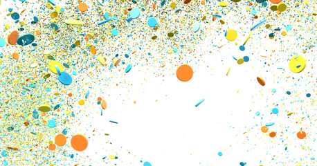 Abstract background with gold and black confetti falling on white background, perfect for celebration, party, and festive designs.