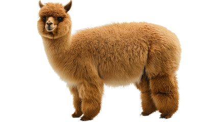 Adorable Brown Alpaca with Fluffy Texture, Cuddly and Cute, Posed in a Rural Farm Setting with Alpaca Wool and Sustainable Farming Focus