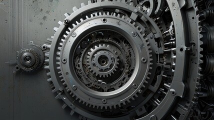 Intricate metallic gears and cogs in complex machinery. (1)
