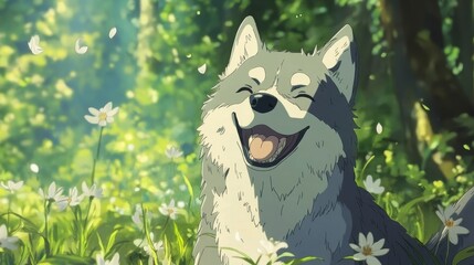 Happy Wolf in the Woods