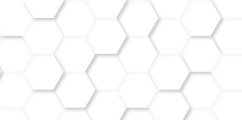 Fototapeta premium Abstract background with hexagons. Geometric hexagon polygonal pattern background vector. seamless bright white abstract honeycomb grid 3d cell tile technology texture backdrop concept.