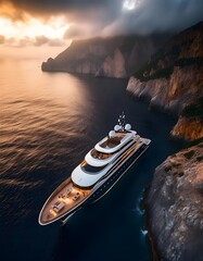 Fototapeta premium Futuristic luxury yacht floating in the middle of a tranquil ocean