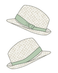 Straw boater hat flat drawing vector design mockup template.