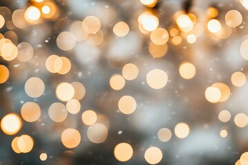 Obraz premium Soft Focus Background of Warm Glowing Bokeh Lights with Gentle Snowfall Creating a Cozy and Dreamy Atmosphere for Holiday or Seasonal Imagery