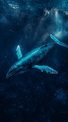 Fototapeta premium Phone wallpaper: blue whale swimming in the deep sea