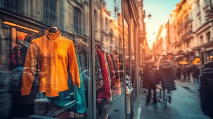 Obraz premium Urban Fashion Store Window Display Autumn Clothes City Street