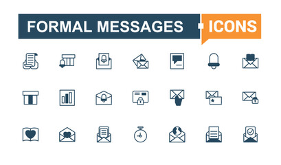 Set of Formal Messages line icons. Contains such icons as connection, stroke, quality, technology, design, global and more. Editable vector outline and solid icons.