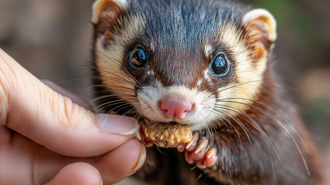 Ferret receiving treat during clicker training session