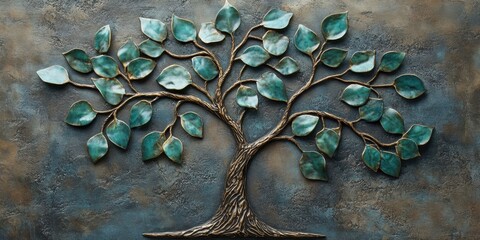 Intricate bronze tree sculpture with textured leaves showcasing artistry and organic elegance in a unique design
