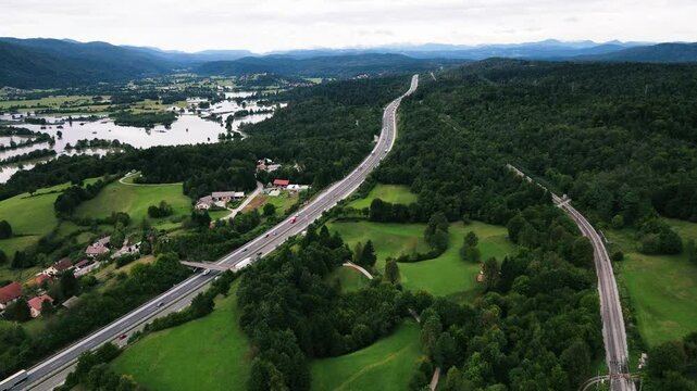 A beautiful and magical landscape. A view of Slovenia from above.