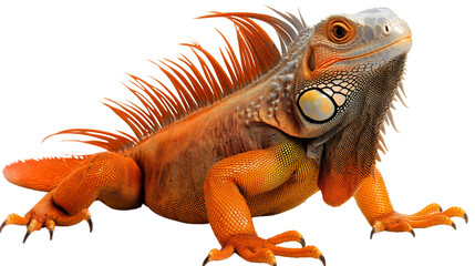 Vivid Orange Iguana: Close-Up of a Colorful, Exotic Reptile with Detailed Scales in Its Natural Tropical Habitat – Fascinating Wildlife Photography of a Unique Creature