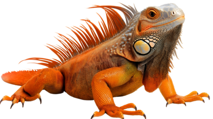 Vivid Orange Iguana: Close-Up of a Colorful, Exotic Reptile with Detailed Scales in Its Natural Tropical Habitat – Fascinating Wildlife Photography of a Unique Creature