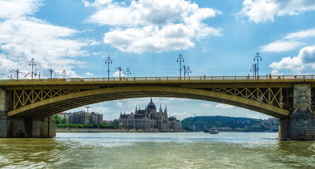 Fototapeta premium View of the Margaret Bridge over the Danube In Budapest, Hungary