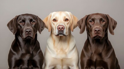Three Labrador Retrievers Chocolate, Yellow, and Black
