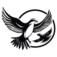 Obraz premium black-and-white vector silhouette combining a fulmar bird flying