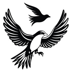 Obraz premium black-and-white vector silhouette combining a fulmar bird flying