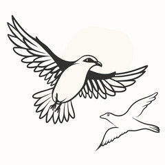 Fototapeta premium black-and-white vector silhouette combining a fulmar bird flying